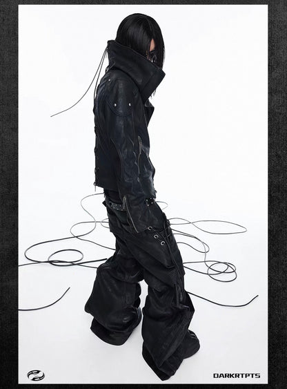 Asymmetric Split Stand Collar Leather Jacket