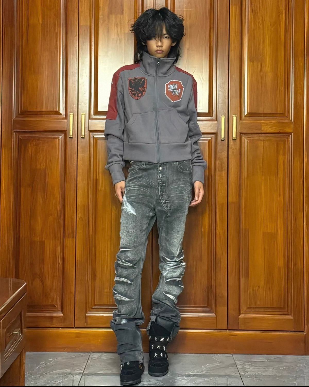 Star Knight Stand Collar Fleece Zip-Up Sweatshirt Jacket