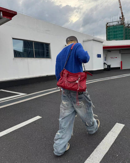 Double Waist Damaged Loose Jeans