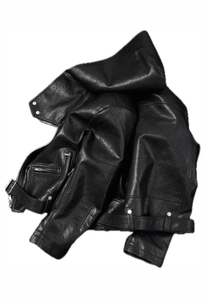 EODUP High Neck PU Leather Jacket