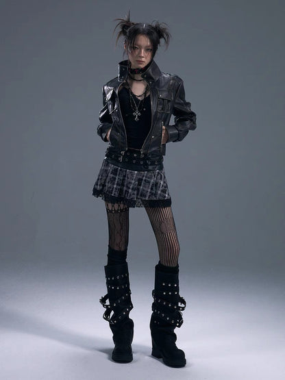 FRUSTRATION GARDEN Cropped PU leather Jacket