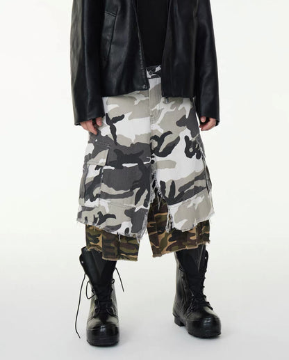 ASTT STUDIO Layered camo Half pants