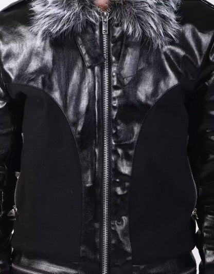 Cross Buckle Wax-Washed Fur Collar Padded Jacket