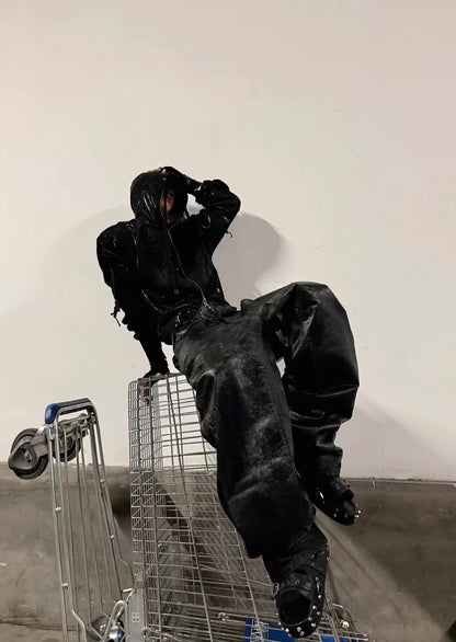 Waxed Hooded Zip-Up Jacket
