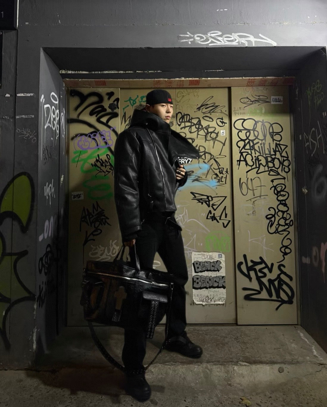 EODUP High Neck PU Leather Jacket