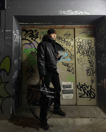 EODUP High Neck PU Leather Jacket