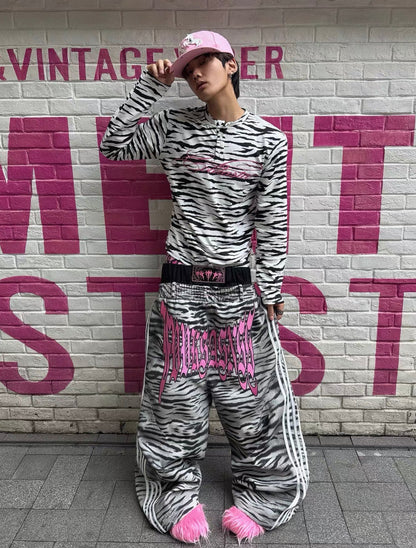 NUMB ASIA フラッシュプリント ゼブラ 長袖Tシャツ SELFISH
