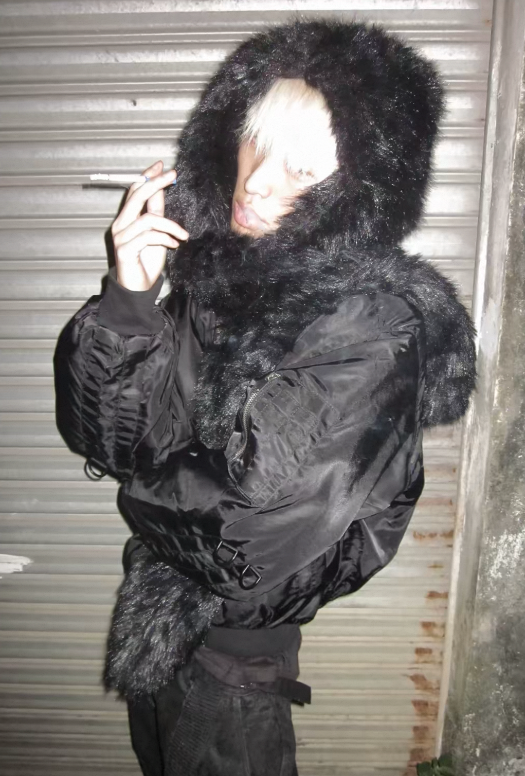 Cross Graphic Detachable Fur Collar Hooded MA-1 Jacket