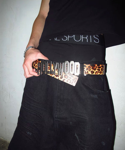 Hollywood Metal Buckle Reversible Leopard Leather Belt
