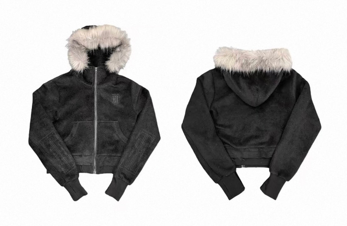 Cross Coffin Golden Raccoon Fur High Collar Hooded Fringe Jacket