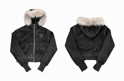 Cross Coffin Golden Raccoon Fur High Collar Hooded Fringe Jacket