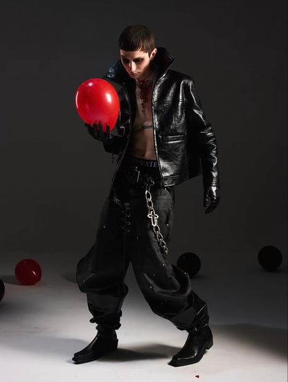 DARKRTPTS High Neck PU Lether Jacket