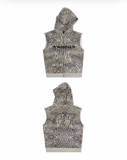 Distressed Sleeveless Zip Hoodie