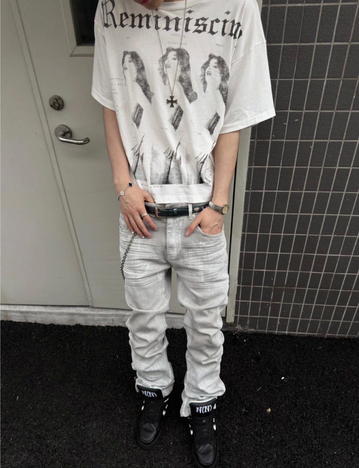 GOJOYJINNI White&Gray mix color pants