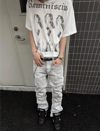 GOJOYJINNI White&Gray mix color pants