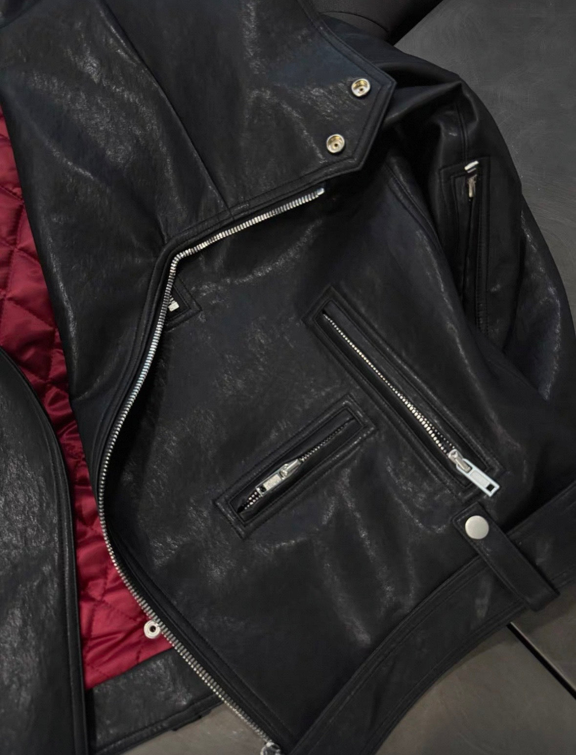 EODUP High Neck PU Leather Jacket