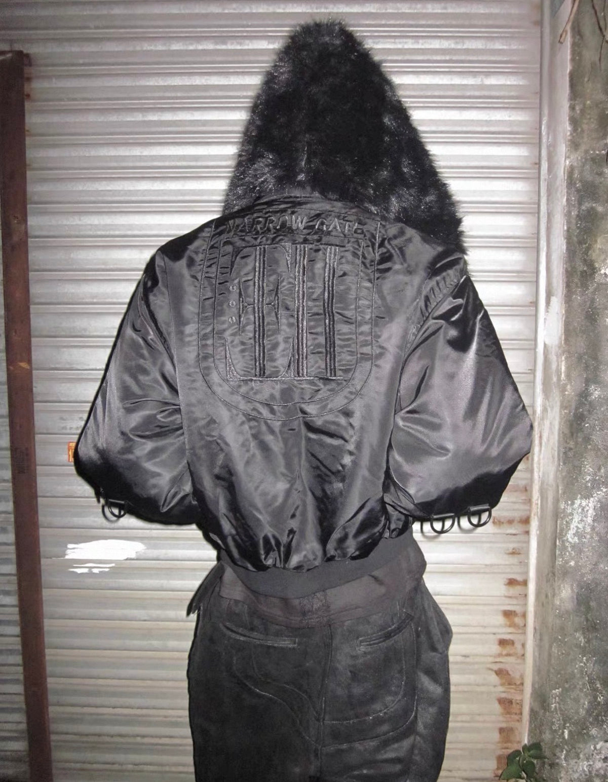 Cross Graphic Detachable Fur Collar Hooded MA-1 Jacket