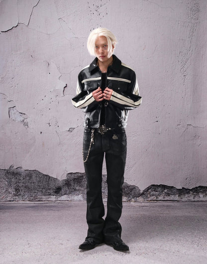 THEWET PU Lether Line Short Jacket