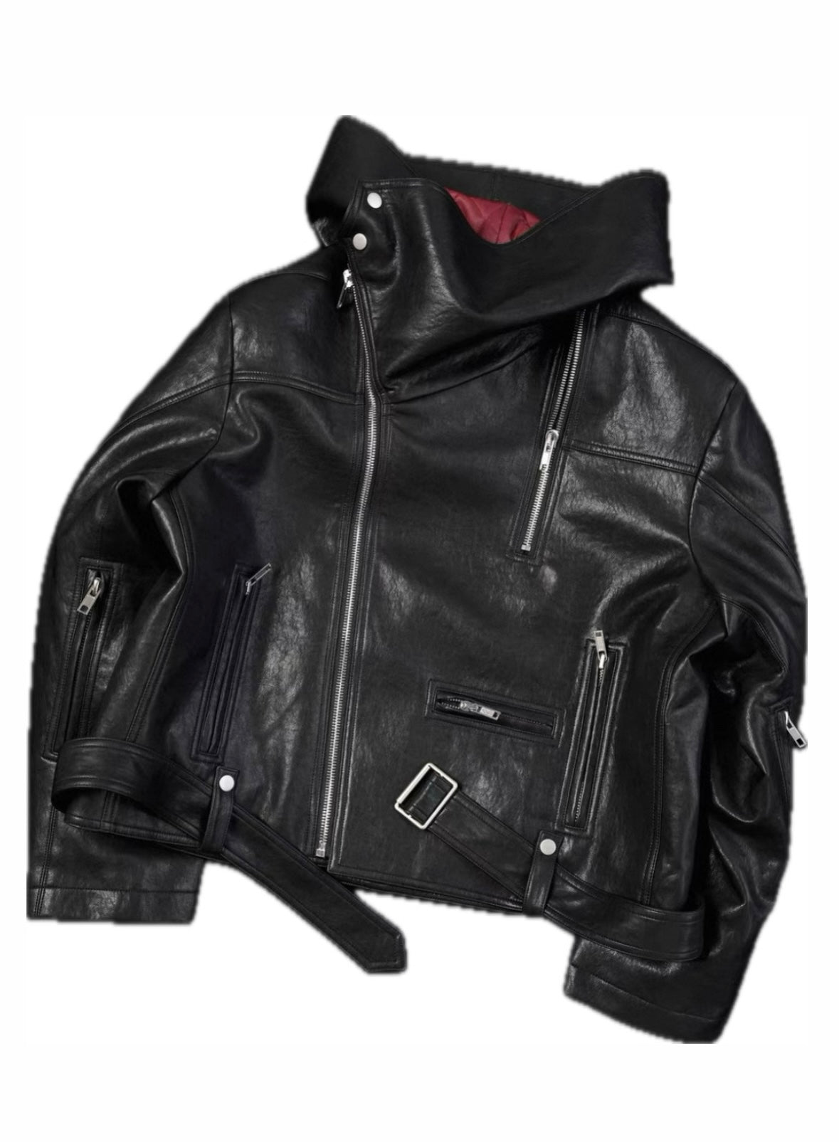 EODUP High Neck PU Leather Jacket