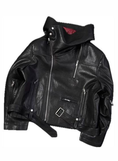 EODUP High Neck PU Leather Jacket
