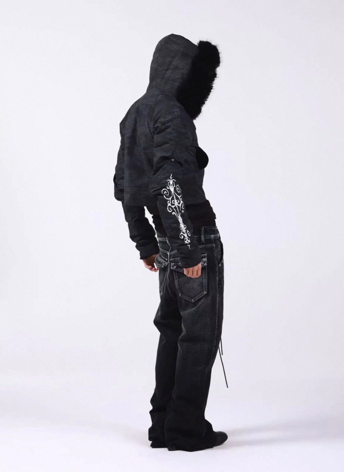 Washed Vintage Fur Collar Hooded Jacket