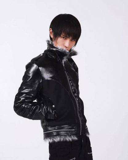 Cross Buckle Wax-Washed Fur Collar Padded Jacket