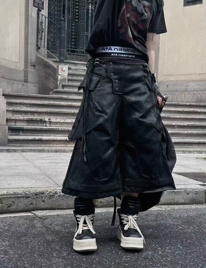 Waxed Faux Leather Wide Shorts