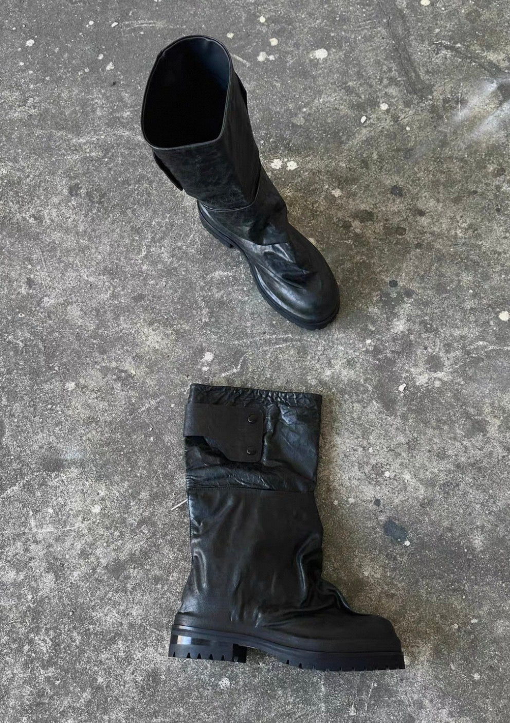 Vintage Washed Leather Mid-Calf Rider Boots
