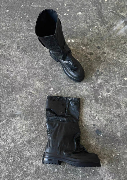 Vintage Washed Leather Mid-Calf Rider Boots
