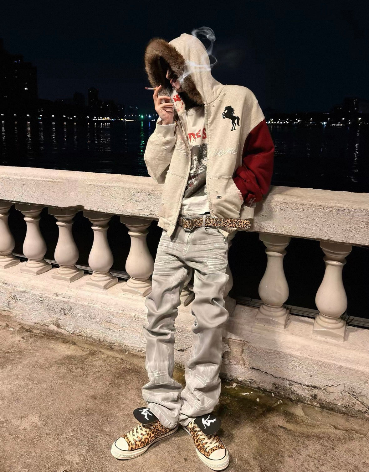 GOJOYJINNI White&Gray mix color pants