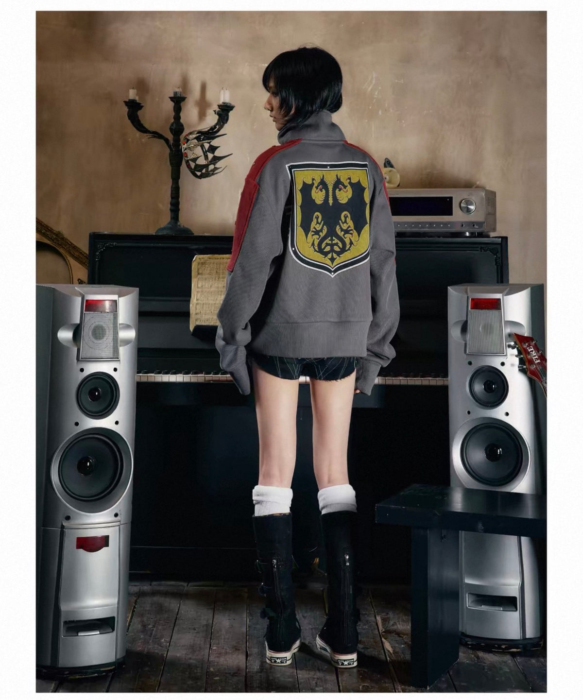 Star Knight Stand Collar Fleece Zip-Up Sweatshirt Jacket