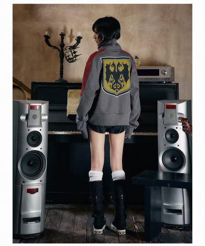 Star Knight Stand Collar Fleece Zip-Up Sweatshirt Jacket