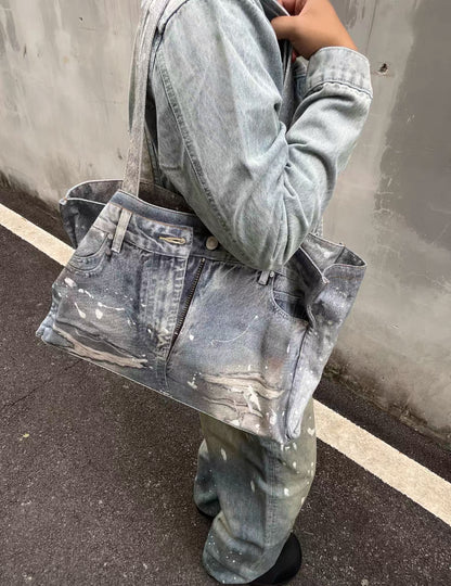 WANNA LAB Denim Print  Bag