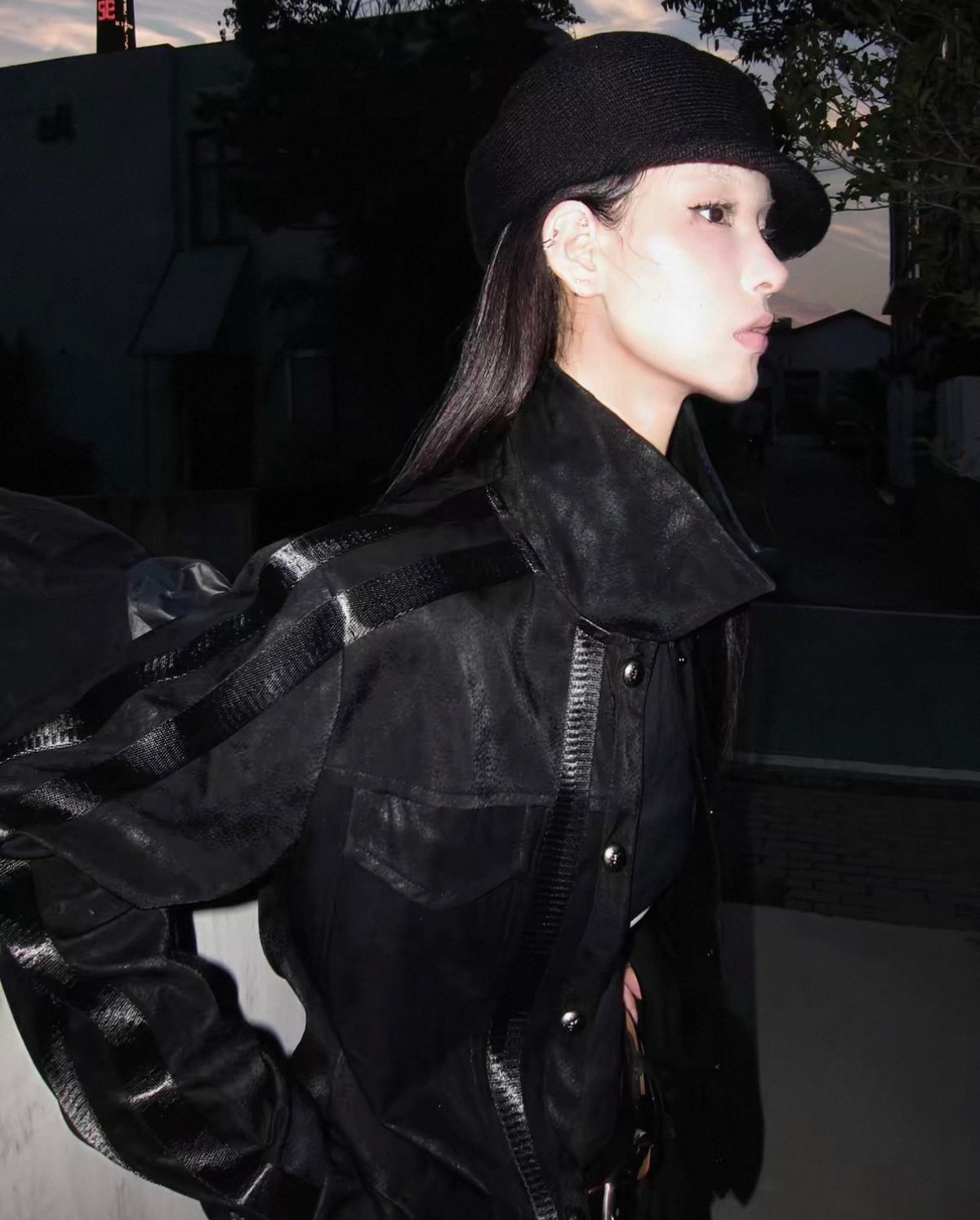 Blood Vein Silver Black Cropped PU Leather Jacket