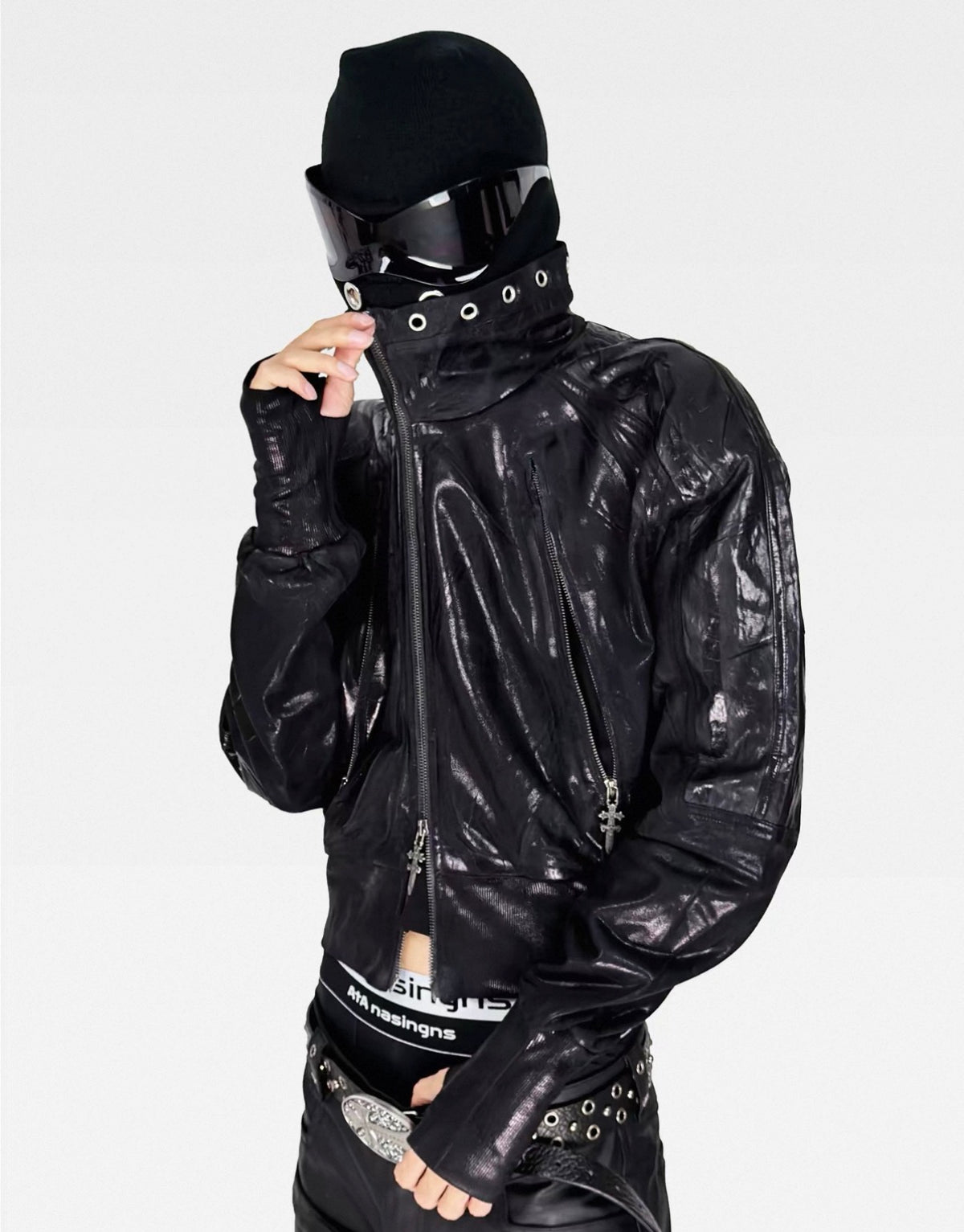 Metal Black Stand Collar Zipper Jacket