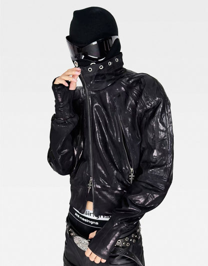 Metal Black Stand Collar Zipper Jacket