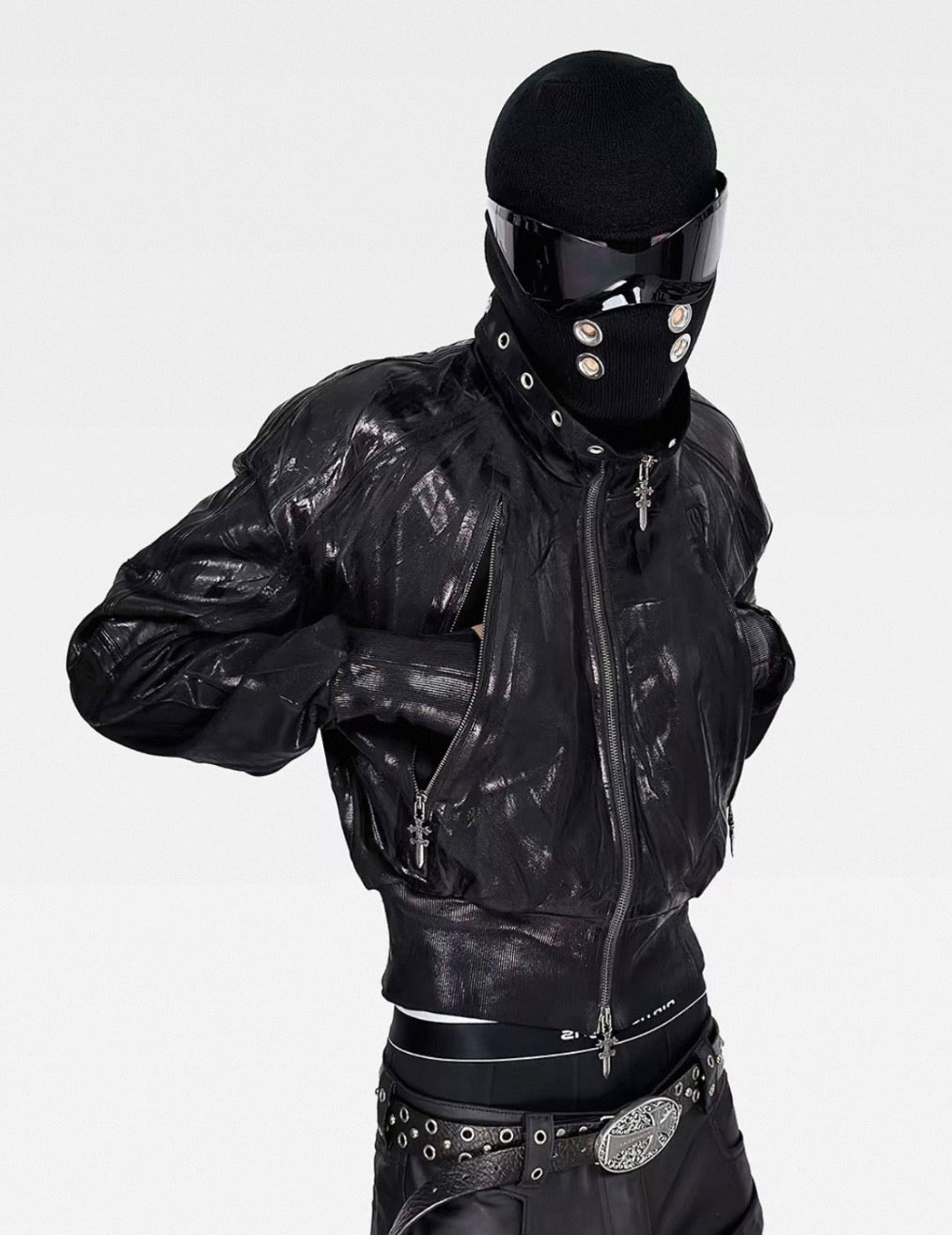 Metal Black Stand Collar Zipper Jacket
