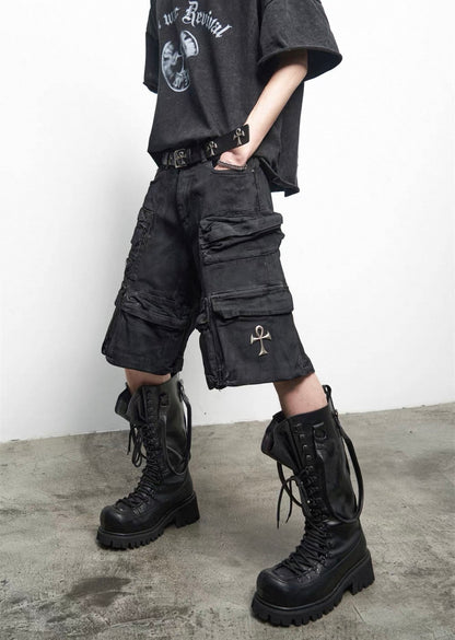 ANTIWARREVIVAL Black half pants
