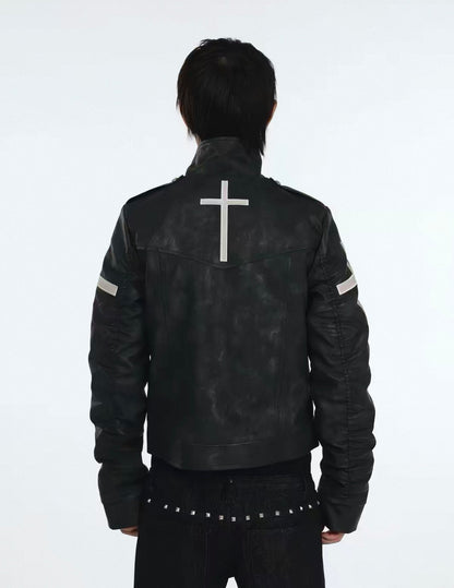 DETW ゴシッククロスバックル スリムレザージャケット SELFISH