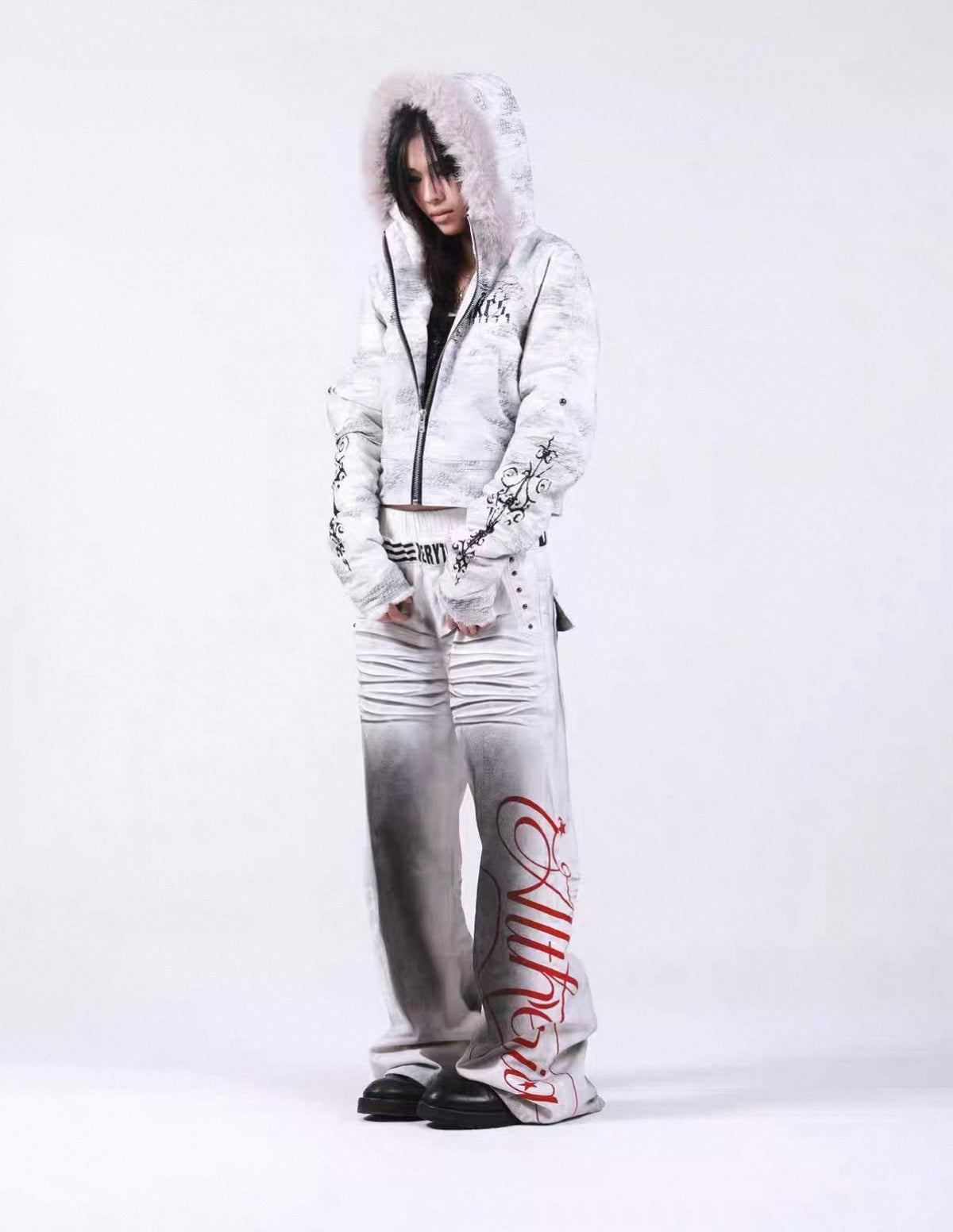 Washed Vintage Fur Collar Hooded Jacket