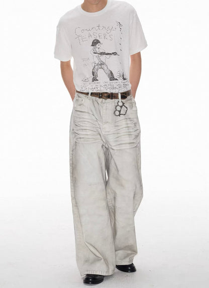 JCAESAR Distressed White Wide-Leg Denim