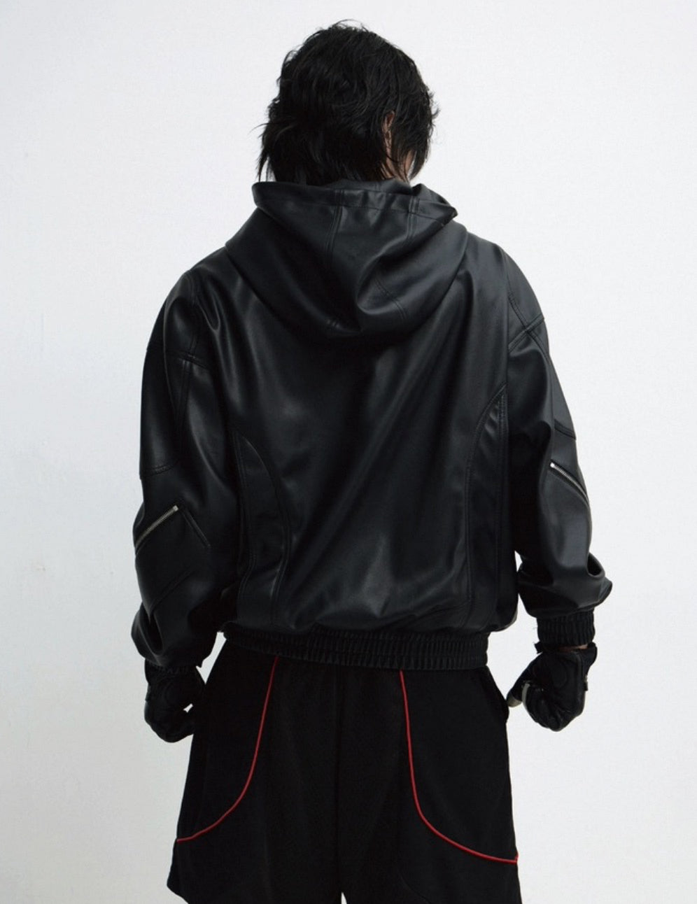 PERSONSOUL PU Leather Hoodie