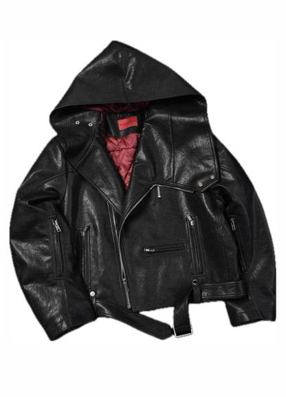 EODUP High Neck PU Leather Jacket