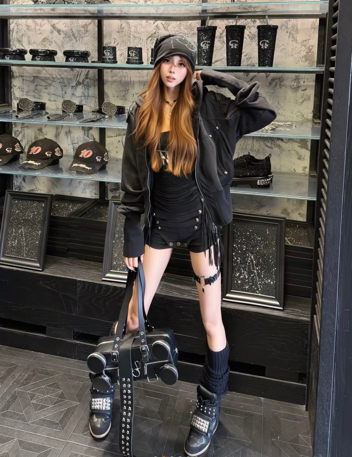 Washed Black Armor Multi-Pocket Zip Hoodie Jacket