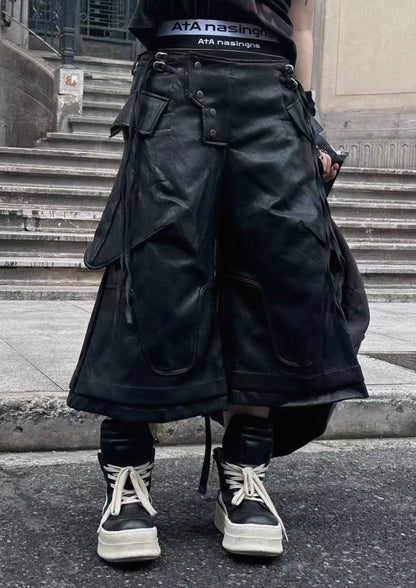 Waxed Faux Leather Wide Shorts