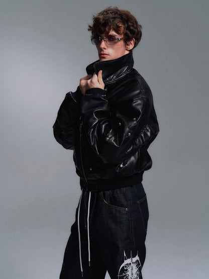 PAIKI PU Leather Bomber Jacket