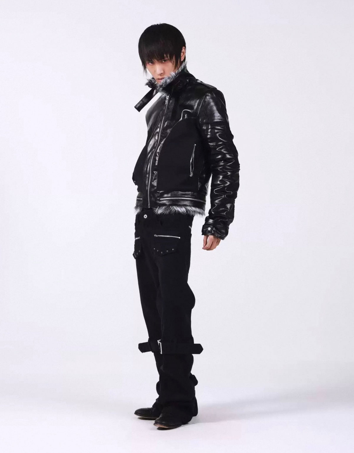 Cross Buckle Wax-Washed Fur Collar Padded Jacket