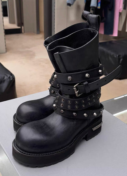 Waxed Leather Engineer Combat Boots
