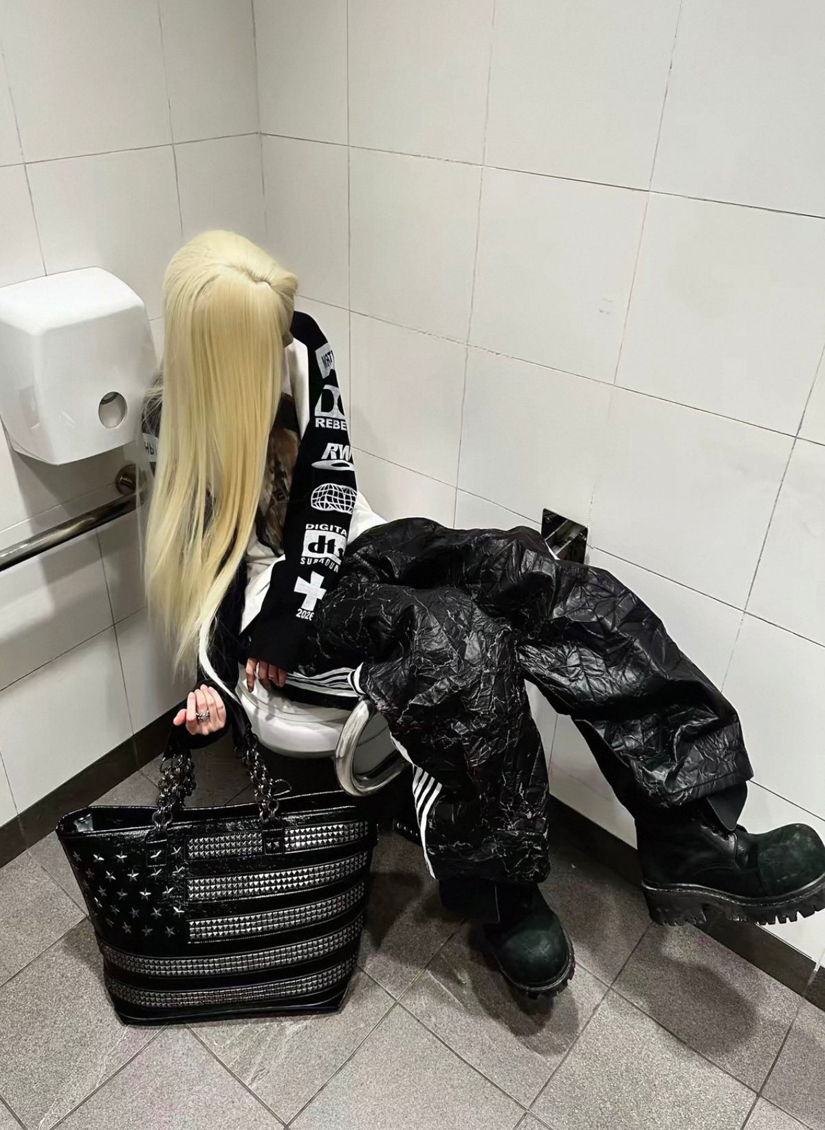 99CLUB クラックレザー ワイドパンツ 5本ライン SELFISH