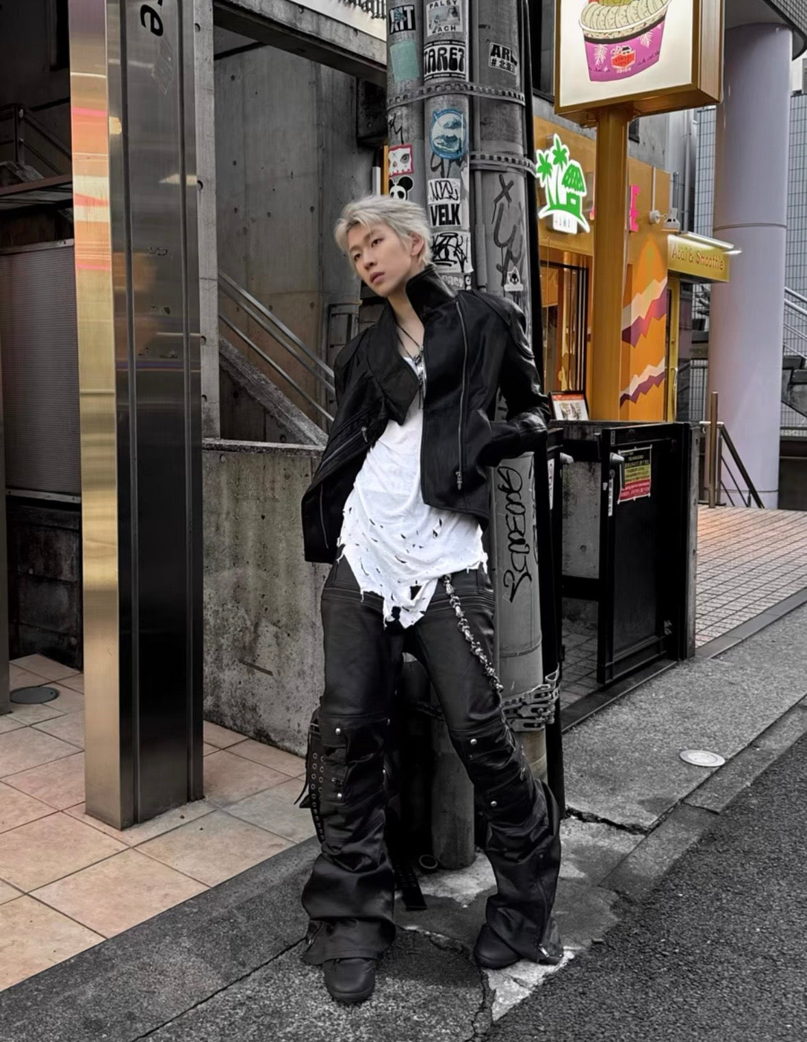 YOUWILLKNOW PU Lether Technical Flare Pants